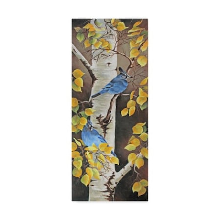 Carol J Rupp 'Stellar Jay With Leaves Of Gold' Canvas Art,14x32